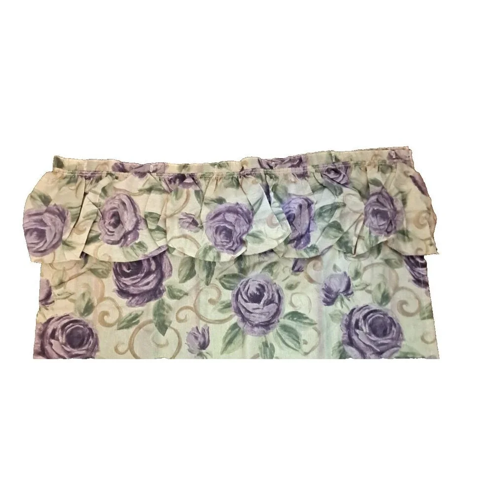 Vintage Purple Rose Shower Curtain W Attached Valance Country Cottage Coquette